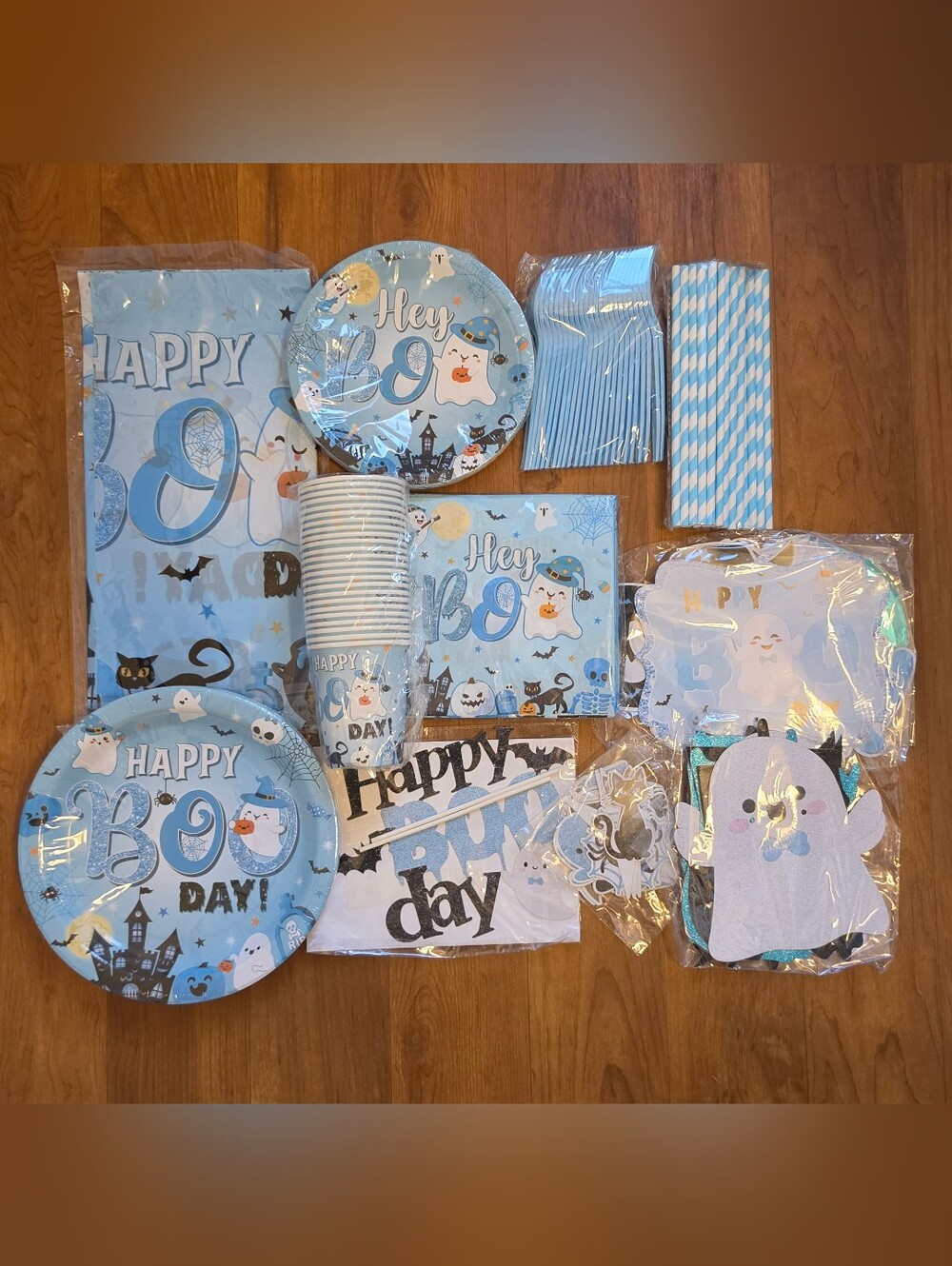 Blue 'Happy Boo Day' Ghost-Themed Party Set